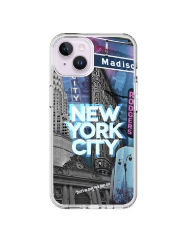 Coque iPhone 14 Plus New York City Buildings Bleu - Javier Martinez
