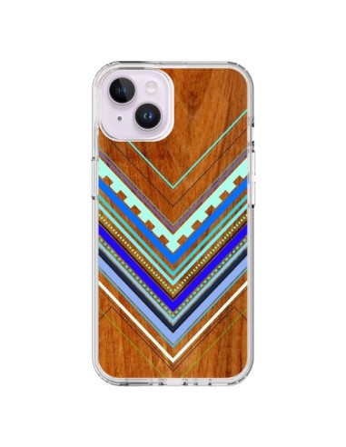 Coque iPhone 14 Plus Azteque Arbutus Blue Bois Aztec Tribal - Jenny Mhairi