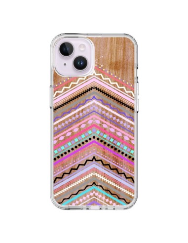 Coque iPhone 14 Plus Purple Chevron Wild Wood Bois Azteque Aztec Tribal - Jenny Mhairi