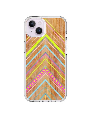 Coque iPhone 14 Plus Wooden Chevron Pink Bois Azteque Aztec Tribal - Jenny Mhairi