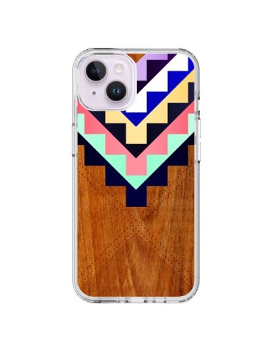 Coque iPhone 14 Plus Wooden Tribal Bois Azteque Aztec Tribal - Jenny Mhairi