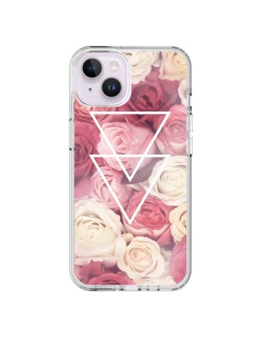 Coque iPhone 14 Plus Roses Triangles Fleurs - Jonathan Perez