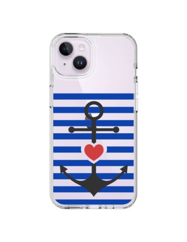 Coque iPhone 14 Plus Mariniere Ancre Marin Coeur Transparente - Jonathan Perez