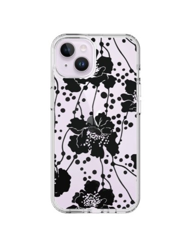 Coque iPhone 14 Plus Fleurs Noirs Flower Transparente - Dricia Do