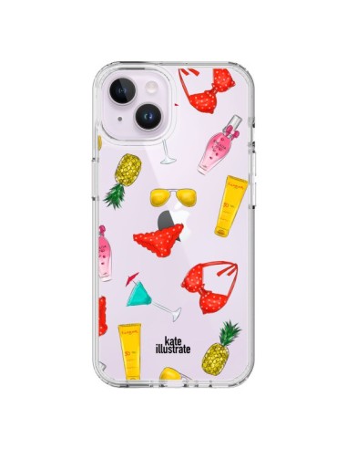 Coque iPhone 14 Plus Summer Essentials Ete Essentiel Transparente - kateillustrate