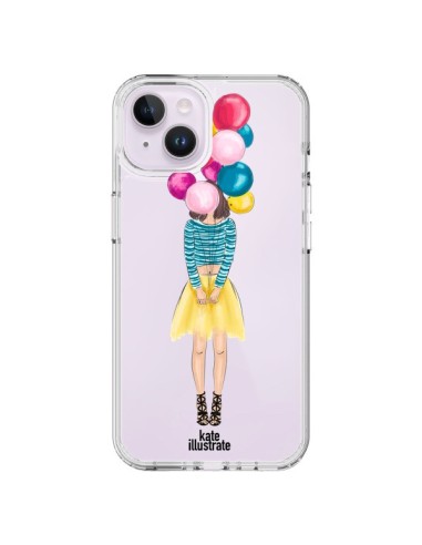 Coque iPhone 14 Plus Girls Balloons Ballons Fille Transparente - kateillustrate
