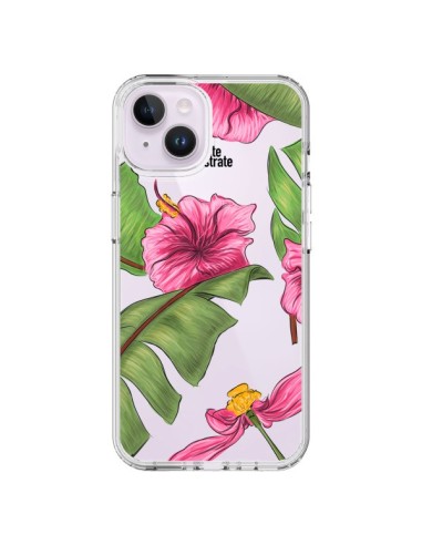 Coque iPhone 14 Plus Tropical Leaves Fleurs Feuilles Transparente - kateillustrate