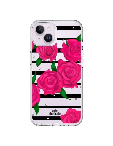 Coque iPhone 14 Plus Roses Rose Fleurs Flowers Transparente - kateillustrate