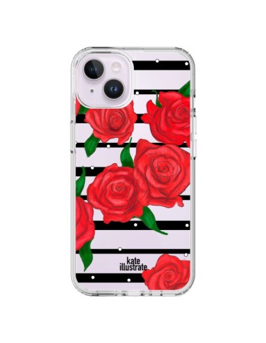 Coque iPhone 14 Plus Red Roses Rouge Fleurs Flowers Transparente - kateillustrate
