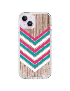 Coque iPhone 14 Plus Tribal Aztèque Bois Wood Flèche Rose...