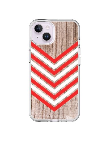 Coque iPhone 14 Plus Tribal Aztèque Bois Wood Flèche Rouge Blanc - Laetitia