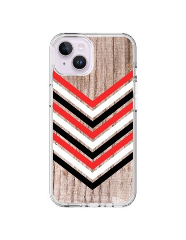 Coque iPhone 14 Plus Tribal Aztèque Bois Wood Flèche Rouge Blanc Noir - Laetitia