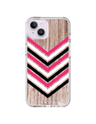 Coque iPhone 14 Plus Tribal Aztèque Bois Wood Flèche Rose Blanc Noir - Laetitia