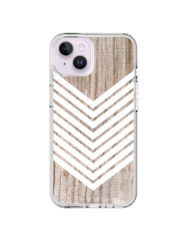 Coque iPhone 14 Plus Tribal Aztèque Bois Wood Flèche Blanc - Laetitia