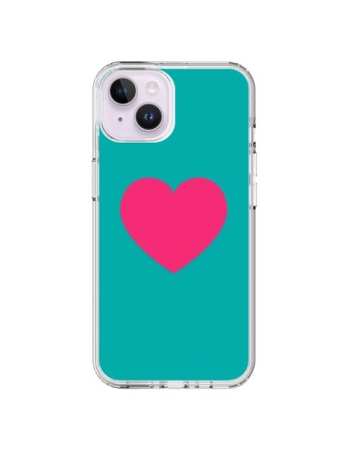 iPhone 14 Plus Case Heart Pink Sfondo Blue  - Laetitia
