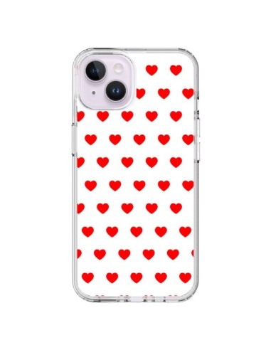 Coque iPhone 14 Plus Coeurs Rouges Fond Blanc - Laetitia