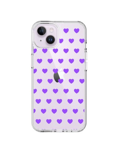Coque iPhone 14 Plus Coeur Heart Love Amour Violet Transparente - Laetitia