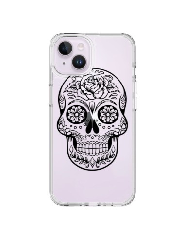 Coque iPhone 14 Plus Tête de Mort Mexicaine Noir Transparente - Laetitia
