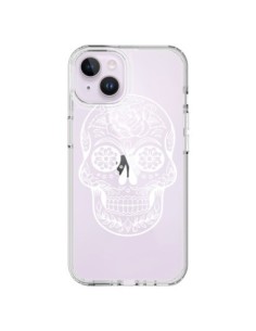 Coque iPhone 14 Plus Tête de Mort Mexicaine Blanche...