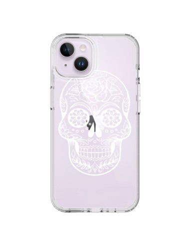 Coque iPhone 14 Plus Tête de Mort Mexicaine Blanche Transparente - Laetitia