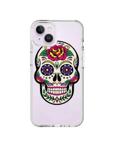 Coque iPhone 14 Plus Tête de Mort Mexicaine Fleurs Transparente - Laetitia