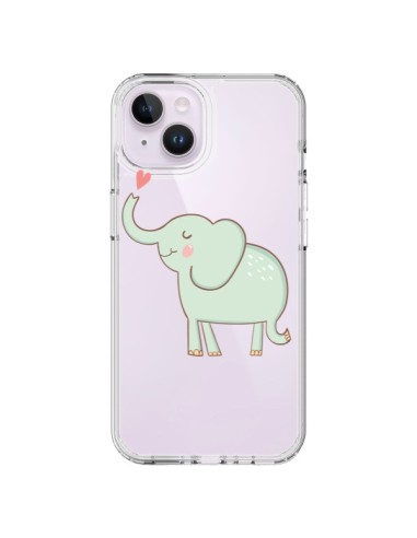Cover iPhone 14 Plus Elefante Animale Cuore Amore  Trasparente - Petit Griffin