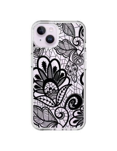 Cover iPhone 14 Plus Pizzo Fiori Flower Nero Trasparente - Petit Griffin