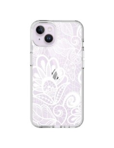 Cover iPhone 14 Plus Pizzo Fiori Flower Bianco...