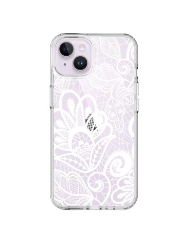 Coque iPhone 14 Plus Lace Fleur Flower Blanc Transparente - Petit Griffin