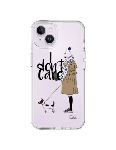 Coque iPhone 14 Plus I don't care Fille Chien Transparente - Lolo Santo