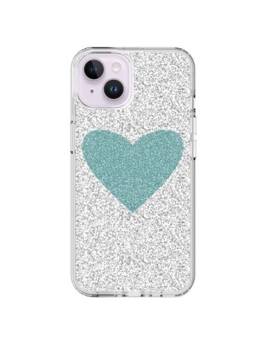 Coque iPhone 14 Plus Coeur Bleu Vert Argent Love - Mary Nesrala