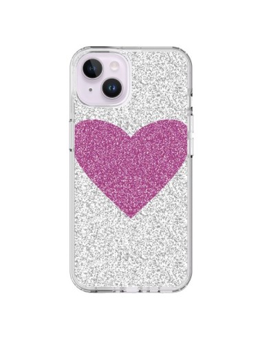 Coque iPhone 14 Plus Coeur Rose Argent Love - Mary Nesrala