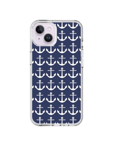 Coque iPhone 14 Plus Ancre Marin Bleu Anchors Navy - Mary Nesrala