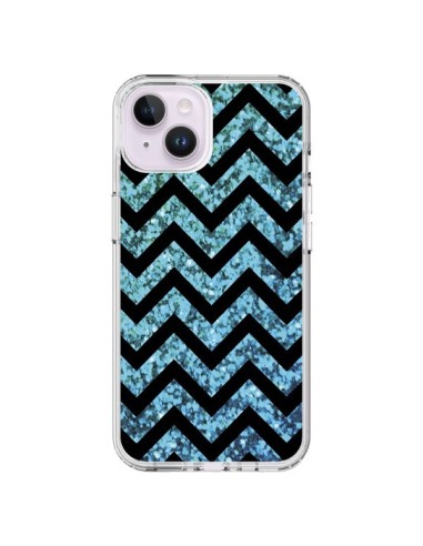 Coque iPhone 14 Plus Chevron Aqua Sparkle Triangle Azteque - Mary Nesrala