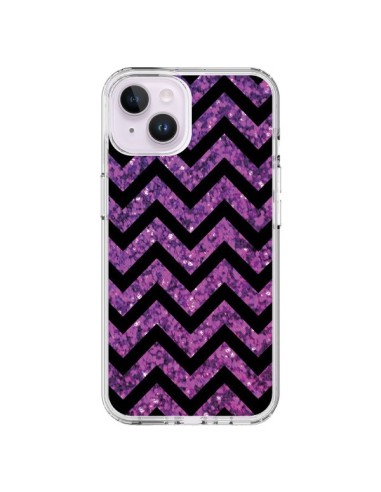 Coque iPhone 14 Plus Chevron Purple Sparkle Triangle Azteque - Mary Nesrala