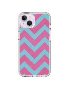 Coque iPhone 14 Plus Strawberry Chevron Rose Bleu - Mary...