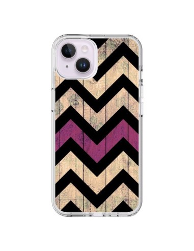 Coque iPhone 14 Plus Chevron Vintage Bois Wood - Mary Nesrala