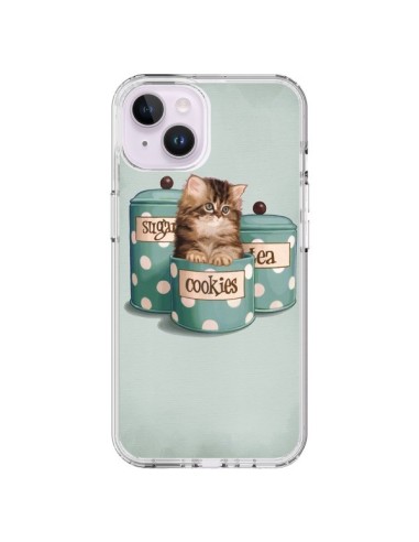 Coque iPhone 14 Plus Chaton Chat Kitten Boite Cookies Pois - Maryline Cazenave