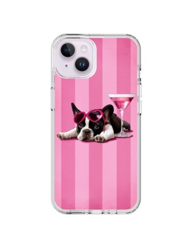 Coque iPhone 14 Plus Chien Dog Cocktail Lunettes Coeur Rose - Maryline Cazenave