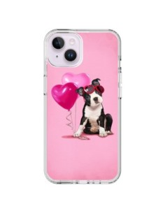 Coque iPhone 14 Plus Chien Dog Ballon Lunettes Coeur Rose...