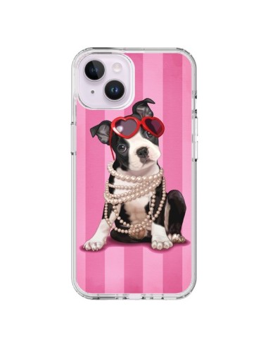 Coque iPhone 14 Plus Chien Dog Fashion Collier Perles Lunettes Coeur - Maryline Cazenave