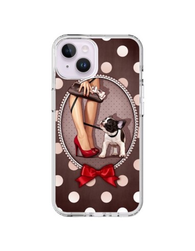 Coque iPhone 14 Plus Lady Jambes Chien Dog Pois Noeud papillon - Maryline Cazenave