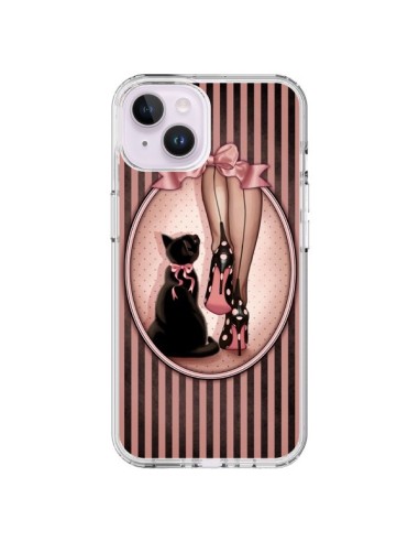 Coque iPhone 14 Plus Lady Chat Noeud Papillon Pois Chaussures - Maryline Cazenave