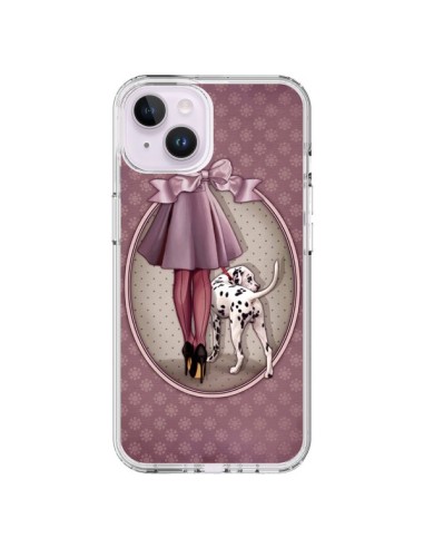 Coque iPhone 14 Plus Lady Chien Dog Dalmatien Robe Pois - Maryline Cazenave