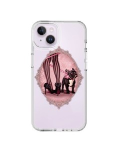 Coque iPhone 14 Plus Lady Jambes Chien Bulldog Dog Rose...