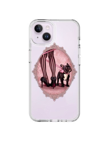 Cover iPhone 14 Plus Lady Jambes Cane Bulldog Dog Rosa Pois Nero Trasparente - Maryline Cazenave