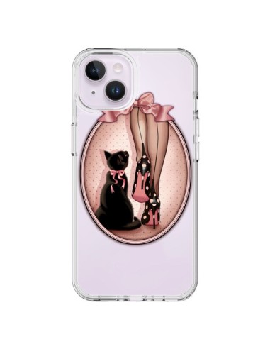 Coque iPhone 14 Plus Lady Chat Noeud Papillon Pois Chaussures Transparente - Maryline Cazenave