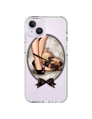 Coque iPhone 14 Plus Lady Jambes Chien Bulldog Dog Noeud Papillon Transparente - Maryline Cazenave