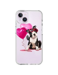 Coque iPhone 14 Plus Chien Dog Ballon Lunettes Coeur Rose...