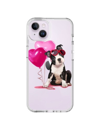 Cover iPhone 14 Plus Cane Dog Palloncini Occhiali Cuore Rosa Trasparente - Maryline Cazenave